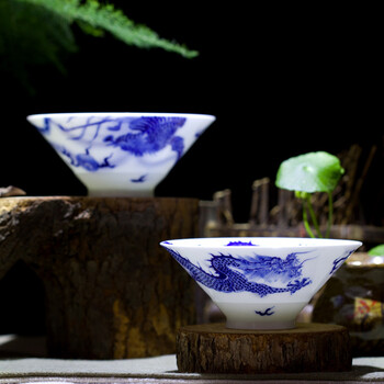 帝博钰 手绘青花茶杯品茗杯斗笠杯 景德镇青花手绘瓷茶具 龙