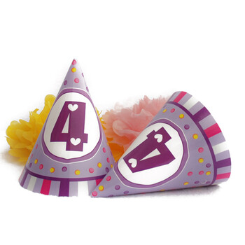孩派HighParty生日派对用品//生日帽子//生日装扮//四岁女孩圆锥帽1个