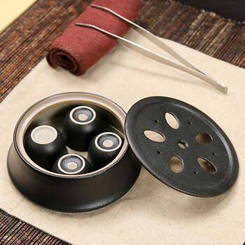 
                                        后瓷 手工黑陶粗陶旅行茶具 陶瓷功夫茶具 礼盒茶具套装 便携式办公茶壶茶杯套装                