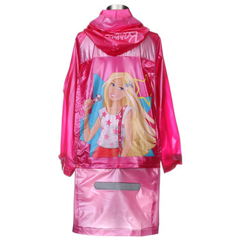 芭比（Barbie）卡通儿童雨衣 女童带书包位反光条宝宝雨衣 BY-002枚红色 L 充气帽檐/书包位设计