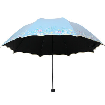 
                                        天堂伞 完美旅行丝光绒黑胶丝印三折蘑菇公主晴雨伞太阳伞 蓝色 33190E                