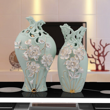 百福臻 欧式现代简约高温陶瓷花瓶 创意时尚软装饰品 家居摆件 36055 大号(24*42.5cm)