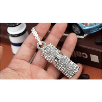 u盘 16g 个性水晶圆柱U盘32G 可爱128G 情侣水钻圆型优盘64G 银白色+链子 128G