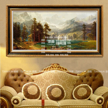 
                                        添画 纯手绘欧式风景油画客厅沙发背景墙挂画横幅山水画壁画 香槟色框 60*120CM                
