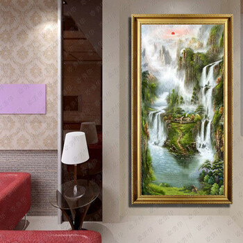 
                                        欧美华左右逢源聚宝盆手绘油画风景山水客厅玄关过道装饰画风水画有框画竖版 画芯*需要亲们到当地做框装裱 80*200厘米                