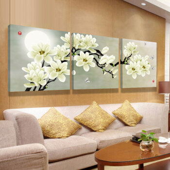 旦晨  客厅装饰画挂画壁画  现代简约无框三联画 家和富贵卧室餐厅走廊 金色牡丹 70*70cm