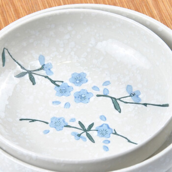 
                                        
                                                            樱之歌  日式釉下彩纯手绘雪花釉陶瓷碟饭盘汤盘大盘子大口径实用泡菜碟4件套（微波炉可用）                