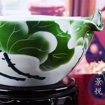 
                                                            景德镇大号陶瓷鱼缸艺术盆乌龟缸绿荷睡莲缸客厅装饰摆件 清香 大号直径42厘米高17厘米                