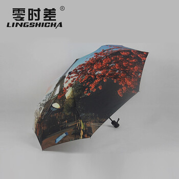 零时差创意全自动雨伞女士太阳伞防紫外线 精品油画伞 黑胶遮阳伞超强防晒自开自收折叠晴雨两用 外层铁塔图案_内层黑胶
