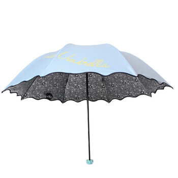 天堂伞 晚色丁香银色月光布三折蘑菇公主晴雨伞太阳伞 浅蓝 33166E