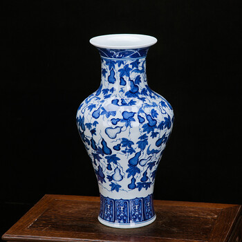 昶能景德镇陶瓷中式复古青花工艺品花瓶客厅书房时尚装饰品电视柜摆件 鱼尾瓶