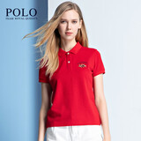 保罗夏季新款女装上衣翻领短袖t恤女式全棉显瘦运动休闲polo衫女 红色