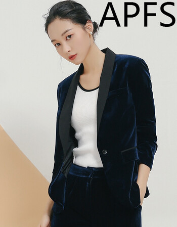 apfs金丝绒休闲西装套装女2018新款时尚春秋季时装职业西服套装两件套