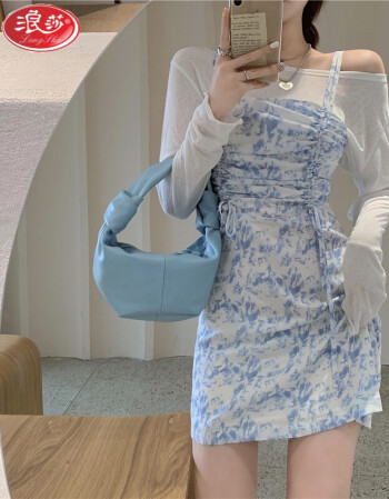 浪莎2021气质轻穿搭碎花连衣裙女小个子夏季外穿性感吊带短裙子女式