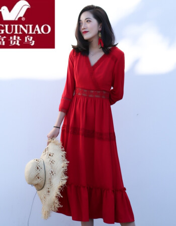 品牌三亚旅游沙滩裙女夏海边度假波西米亚长裙显瘦云南红色连衣裙超仙
