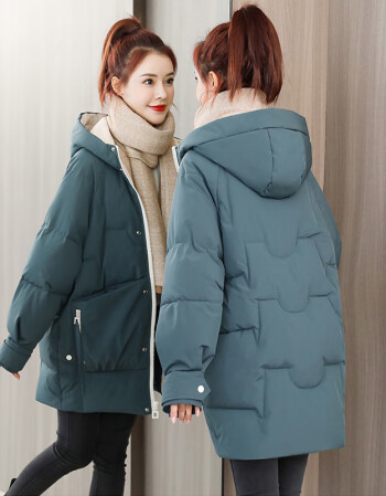 慕伊铭棉服女2021年冬季新款韩版中长款女装连帽外套宽松加厚棉衣小