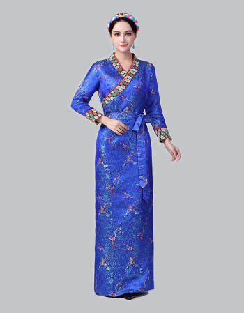 服装女新款西藏拉萨旅拍写真演出藏式藏袍民族风博拉锅庄舞裙 宝蓝色