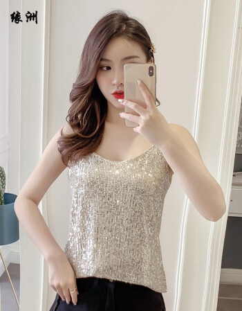 内衣>女装>吊带/背心>缘洲>2020新款亮片低胸吊带小背心女夏季心机内