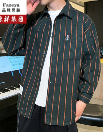 条纹衬衫2021春秋夏季新款休闲港风宽松上衣衬衣潮牌男装外套ds552