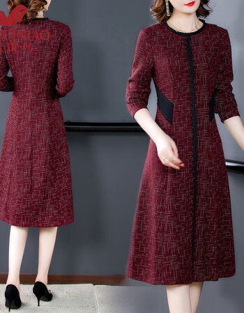 妈妈连衣裙女秋季2021新款气质修身内搭高贵洋气40岁长款裙子红色l