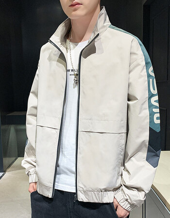 tsdfc夹克男2021秋季时尚休闲立领外套男士撞色印花潮流男装青年上衣