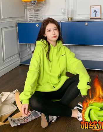 boystudio潮牌2021年新款果绿色荧光绿fog卫衣女春秋薄款糖果色早秋连