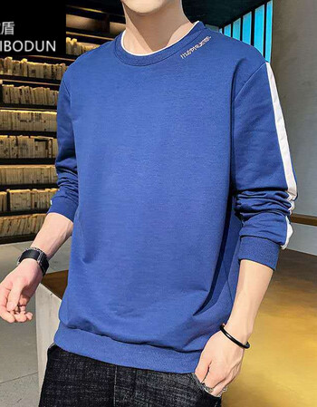 休闲卫衣韩版学生圆领长袖t恤男青年男装上衣服6705蓝色2xl135150斤