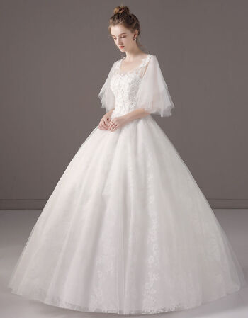 婚纱礼服新娘结婚齐地2021新款双肩韩式女修身显瘦简约气质轻森系白色