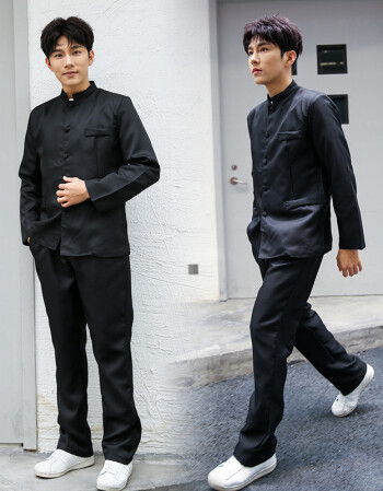 民国五四青年装棉民国时期古装服装毕业服写真中山装男2019 黑色单层