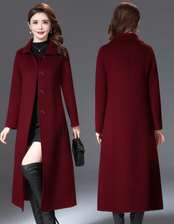 有内衬2021秋冬季新款毛呢大衣女显瘦呢子外套女中长款枣红色4xl150