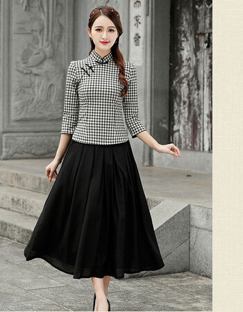 白色上衣黑色裙子 女士半袖薄款卫衣长款