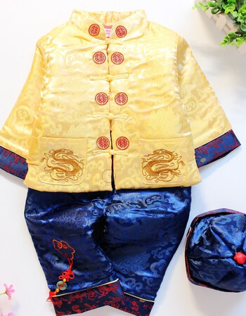 宝宝唐装新年装中国风男童小男孩古风服装棉袄加厚套装过年新衣服