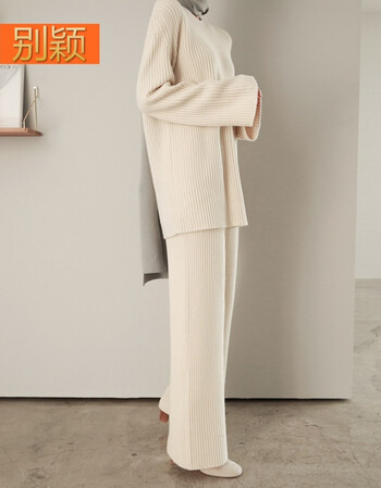 别颖2017秋冬新款韩版针织毛衣阔腿裤洋气套装女宽松小香风时尚两件套