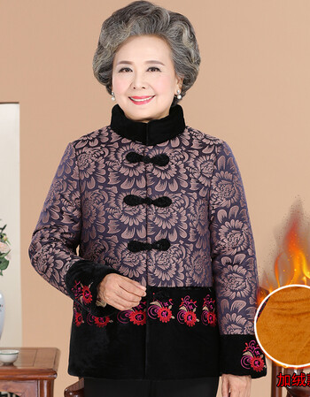 60岁初中穿的外套奶奶老年人棉服小唐装棉袄70岁胖物理加绒女装装婆婆视频电动机棉衣图片