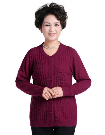 bxay中老年麻花妈妈装大码外套老年人毛衣女 奶奶装加厚加肥羊绒开衫