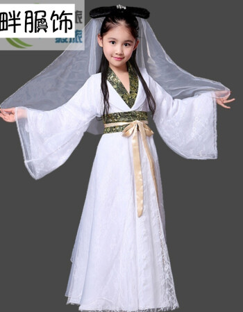 白娘子演出服儿童 白素贞服装古装改良汉服 女童古筝表演服装 白色