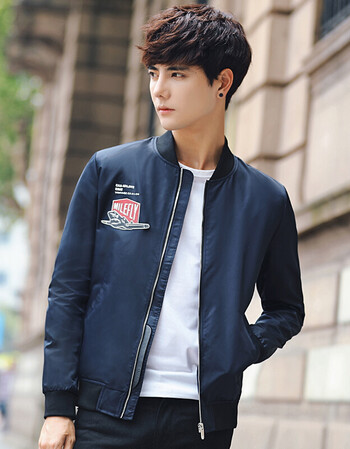 海澜之家海澜之家快鱼2017春季新款夹克男士韩版修身刺绣外套潮流帅气