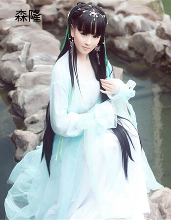春秋季新款古装飘逸仙女演出服女款写真汉服齐胸襦裙古典表演服 青色