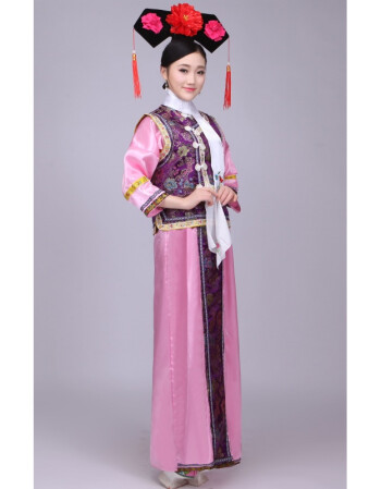 清朝古装女格格服宫女公主旗装满族服年会服运动服表演服 紫色 加大