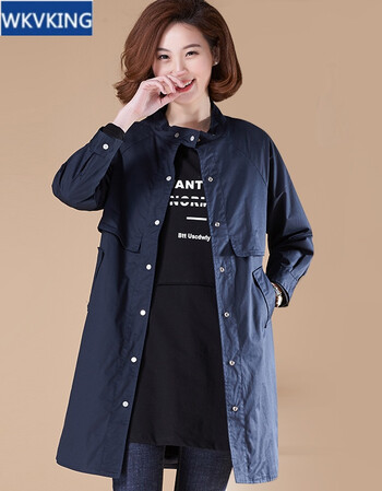 wkvking衣品乐原创大码韩版休闲中长款立领长袖风衣宽松外套女装2018