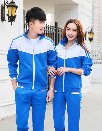 素趣初中高中学生校服班服春秋季休闲男女情侣长袖运动服套装d 天蓝色