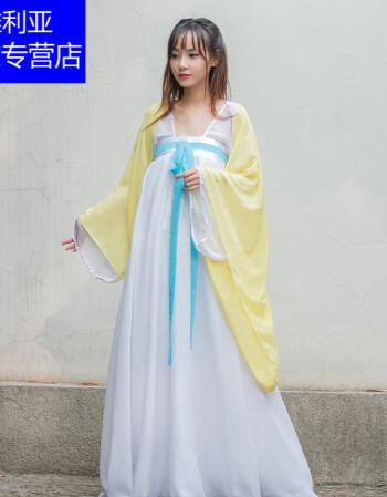 潮牌 唐朝古装服装女夏汉服女装齐胸襦裙古典改良sn5286 浅黄色 l(165