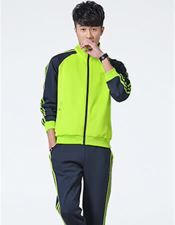 春秋季情侣运动套装男长袖休闲跑步运动服卫衣女开衫外套 绿色(男) l