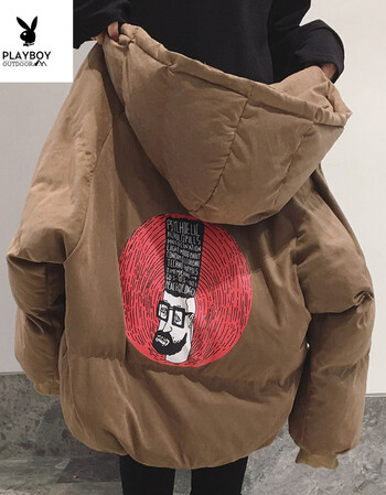 花花公子2017秋冬韩版棉衣港系卡通头像外套 咖啡色 m