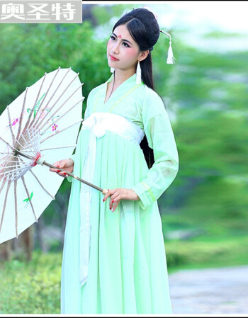 古装汉服仙女服广袖对襟齐胸襦裙唐装汉服古筝演出服公主 绿色 全身