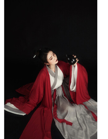 汉服女古装服装复古交领魏晋风汉服女大袖衫齐腰襦清新淡雅 银丝灰