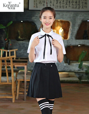 毕业班服衬衫裙子春夏季日本校服套装中学生学院风 女生短袖衬衫套装