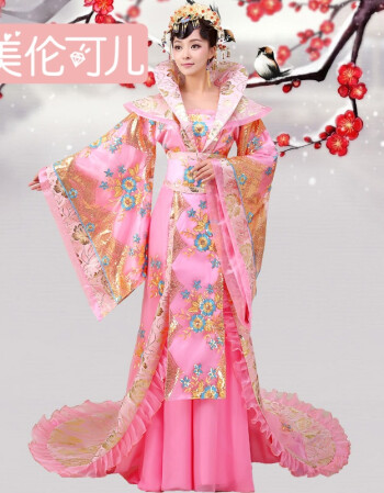 服装拖尾贵妃汉服唐朝公主古代仙女裙新款古筝舞台演出服 粉色衣服