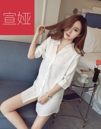 春装性感睡衣白衬衫女2017新款情趣诱惑bf风上衣女中长款衬衣裙夏