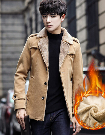 海澜之家士外套冬季风衣男士修身中长款加绒加厚呢子外套韩版帅气大衣